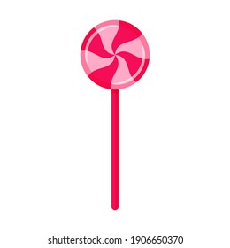 Pink lollipop. Sweet candy, high-calorie, unhealthy food, dessert, treat. Color vector illustration in cartoon flat style. Isolated on a white background.