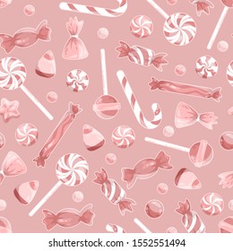 Pink lollipops on a pink background. Sweets Seamless Pattern