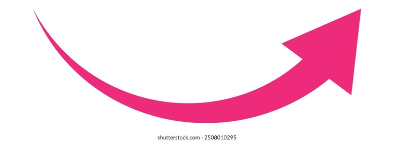 Pink long curved arrow icon isolated on white background. Long arrow. Pink arrow. Curved arrow. Vector illustration.