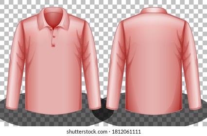 Pink long sleeves polo shirt front and back side illustration