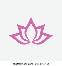 Pink lotus blossom, yoga symbol icon isolated flat design vector illustration on white background.