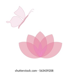 Pink Lotus with Butterfly Above