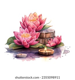 Pink lotus diwali watercolor for banner design.