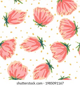Pink Lotus Drawn Vector Seamless Pattern. Tulip Fashion Background. Red and Blue Garden Drawing Illustration. Rose Light Template.