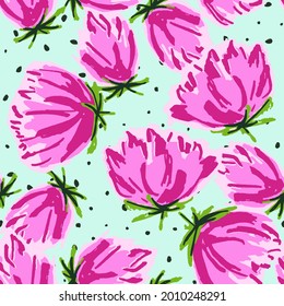 Patrón transparente de vectores dibujados de Lotus rosado. Bonito Diseño De Flor. Plantilla de plumas de Felt, de Belleza Rojo y Azul. Papel de fondo romántico peony.
