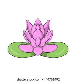 Pink lotus flower icon in cartoon style on a white background