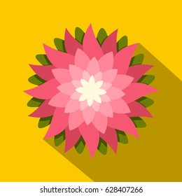 Pink lotus flower icon. Flat illustration of pink lotus flower vector icon for web on yellow background
