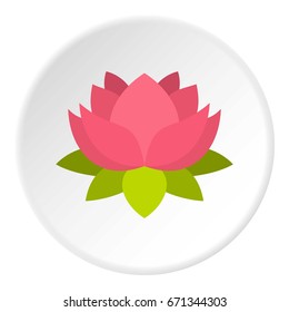 Pink lotus flower icon in flat circle isolated vector illustration for web