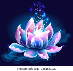 Pink Lotus Flower with light, Water Lily,  Simbol of enlightenment, meditation and universe