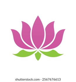 Pink lotus flower  logo green leaves simple design represents peace