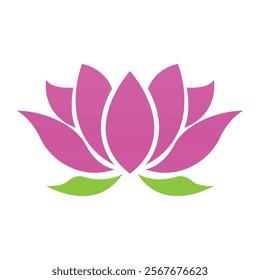 Pink lotus flower  logo green leaves simple design represents peace