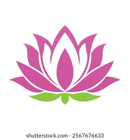 Pink lotus flower  logo green leaves simple design represents peace