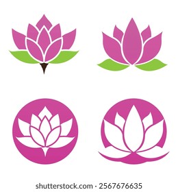 Pink lotus flower  logo green leaves simple design represents peace