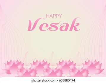 Pink lotus flower on pink background. Vector illustration card for Vesak day on pink background.