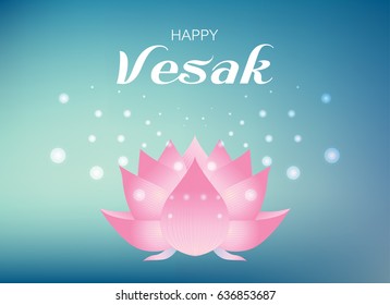 Pink lotus flower on blue and green guardian color  background. Vector illustration for Vesak day on white background