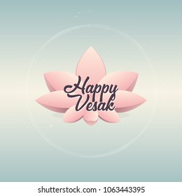 Pink lotus flower on gradient blue background. Vector illustration card for Vesak day.