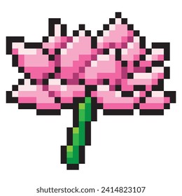 Pink lotus flower pixel style isolated on white background