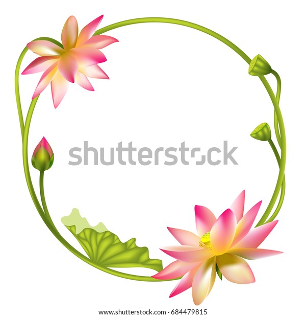 Pink Lotus Flower Round Frame Border เวกเตอร์สต็อก (ปลอดค่าลิขสิทธิ์