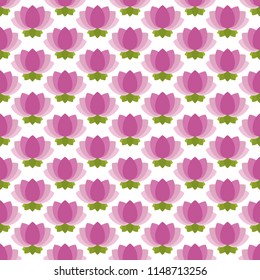 Pink Lotus Flower Seamless Pattern - Pink lotus flowers representing national flower of India