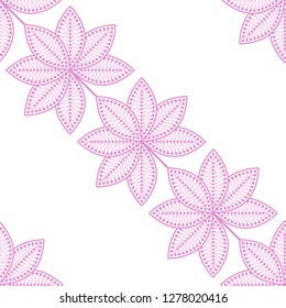 Pink Lotus flower seamless pattern. Garlands of lotus flower with lace petals. Oriental ornament of sacred flower shape. Lotus festival monochrome paper print. Floral  motif. Vector illustration