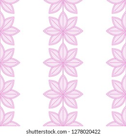 Pink Lotus flower seamless pattern. Garlands of lotus flower with lace petals. Oriental ornament of sacred flower shape. Lotus festival monochrome paper print. Floral  motif. Vector illustration