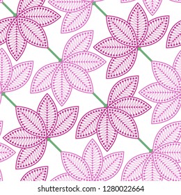 Pink Lotus flower seamless pattern. Garlands of lotus flower with lace petals. Oriental ornament of sacred flower shape. Lotus festival colorful paper print. Floral  motif. Vector illustration