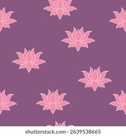 Pink Lotus Flower Seamless Pattern on Purple Background
