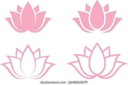 Pink Lotus Flower Silhouette Icon Set for Wellness and Spa Branding in Minimal Flat Vector Style