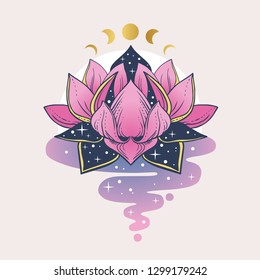 Pink lotus flower. Vector hand drawn illustration