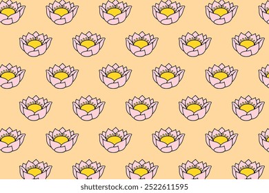 pink lotus flowers colorful pattern background. doodle pink lotus flowers seamless pattern background. beauty flowers seamless pattern with pink lotus petals pink lotus flowers background.