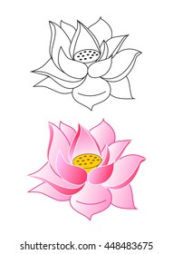 pink lotus flowers, coloring, vector illustration