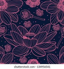 Pink lotus flowers seamless pattern