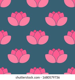 Pink lotus flowers seamless pattern. Vector illustration.