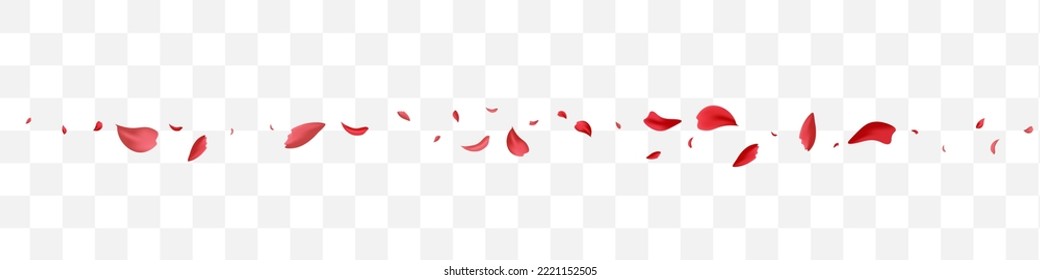Pink Lotus Flying Vector Transparent Panoramic Background. Falling Petal Banner. Delicate Floral Japanese Cover. Red Peach Japan Backdrop.