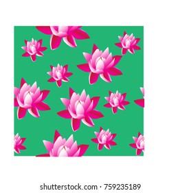 Pink lotus. Green background. Pattern.