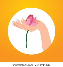 pink lotus in hand illustration
