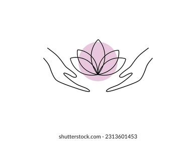 Pink lotus in hands logo