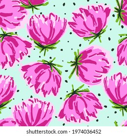 Pink Lotus Marker Vector Seamless Pattern. Rose Textile Background. Red and Blue Wedding Drawn Template. Tulip Beautiful Paper Texture.