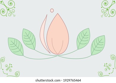 Pink lotus on a green background, suitable for cards, labels, wallpapers, backgrounds. Vintage illustration of nature. Vector image of spring in the style of minimalism.