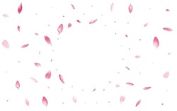 Rosafarbene Lotus Petal, Weißer Hintergrund. Weißes Blossom Pfirsichkissen, Petalhintergrund. Apple Petal Realistisches Design. 3D-Kirschenblattmuster.