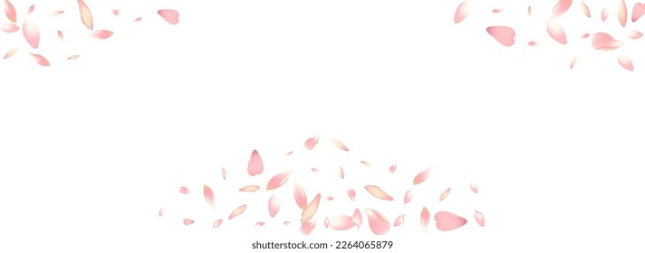 Pink Lotus Petal Vector White Background. Purple Falling Flower Petal Card. Apple Petal Japan Texture. March Rose Petal Frame.