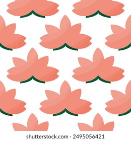 pink lotus. Seamless pattern. Chinese plant on water. The Asian Botanical element symbolizes purity, peace, harmony, fertility and chastity. Hand drawn vector illustration. Background, wallpaper.