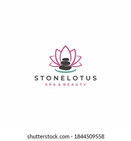 Pink Lotus Spa Stone Logo Design Vector