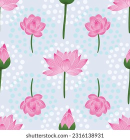 Pink lotus vector seamless pattern illustration