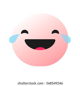 pink loud laugh emoticon , emoji crying because of laughter, smiley - vector illustration

