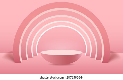 Pink love 3d background vector rendering with podium and product cylinder scene, Product display platform stage background in pastel brown color.