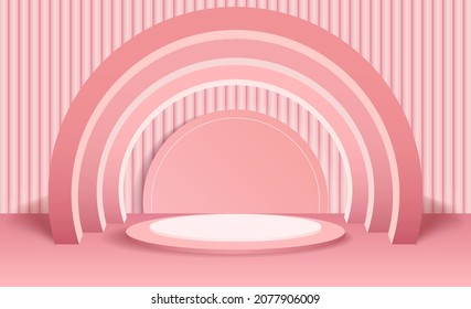 Pink love 3d background vector rendering with podium and product cylinder scene, Product display platform stage background in pastel brown color.