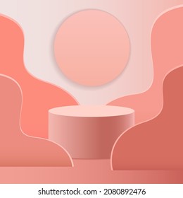 Pink love 3d background vector rendering with marble podium and product cylinder scene, Product display platform podium background in pastel brown color.