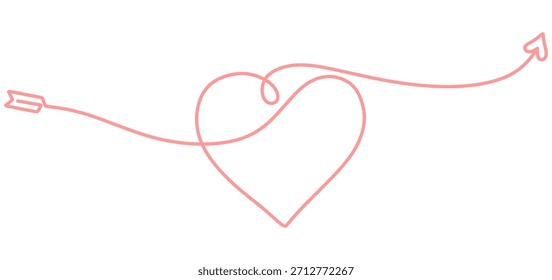 Diseño de arte de línea de Vector de flecha de amor rosa para el día de San Valentín