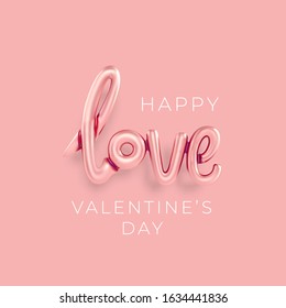 Pink love balloon font lettering banner. Valentine's Day, with a pink realistic helium balloon LOVE and a greeting. Valentine's day greetings, banner